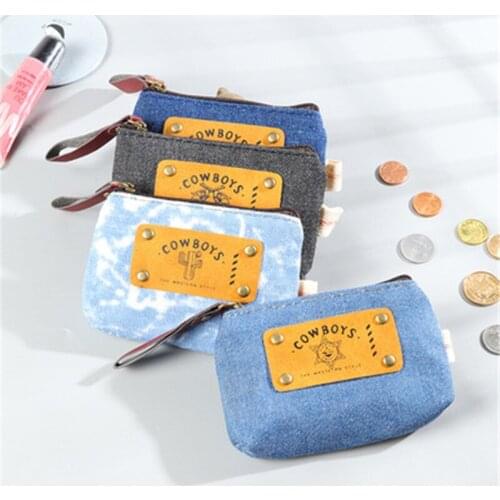 DL Korean jeans cloth girl short lovely Korean student canvas zipper MINI COIN bag Stationery office supplies for students