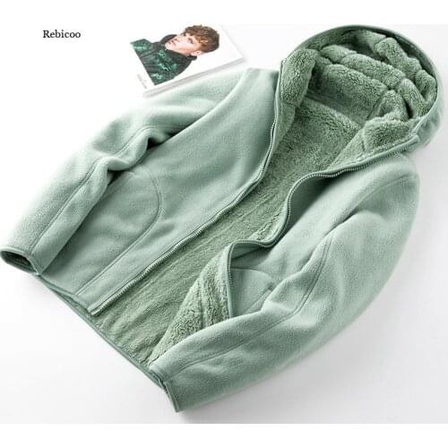 Reversible Hoodie Women Pullover Sweatshirts Winter Warm Polar/Coral Fleece Hooded Jacket Ladies Flannel Coat Hoody