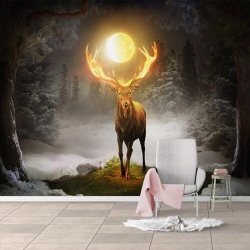 Custom Photo Wallpaper Moon Forest Elk 3D Mural Wallpapers For Living Room Restaurant Cafe Wall Decor Waterproof Canvas Painting