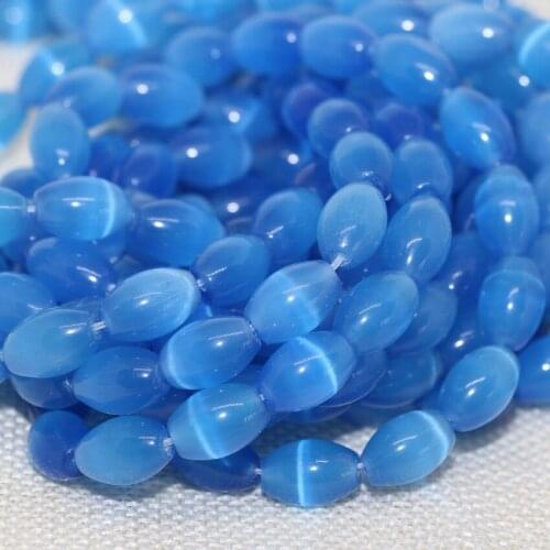 Hot sale Bohemia style dark blue Mexican cats eyes opal crystal rice barrel loose beads jewelry making 8x12mm 14inch B1557