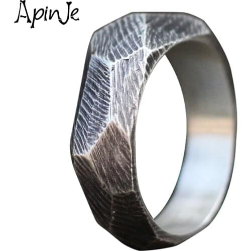 Apinje 925 Sterling Silver Ring Geometry Rings Polygon Men Rings