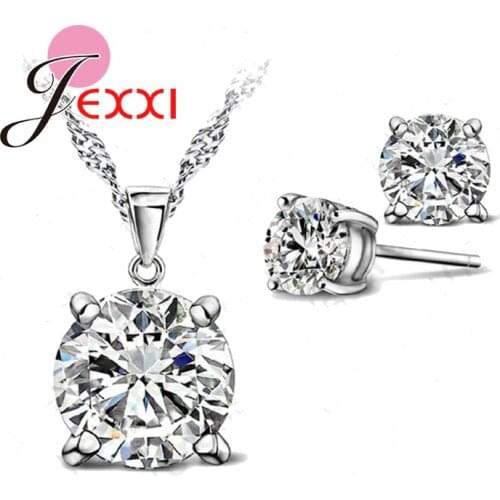 Hottest 925 Sterling Silver Women Stud Earring Pendant Necklace Fashion Austria Crystal Earrings Necklace Jewelry Sets