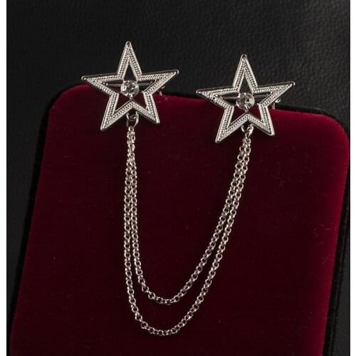 Korean New Crystal Pentagram Brooch Pin Fashion Tassel Chains Suit Shirt Badge Collar Lapel Pin for Men and Women Jewelry Gifts