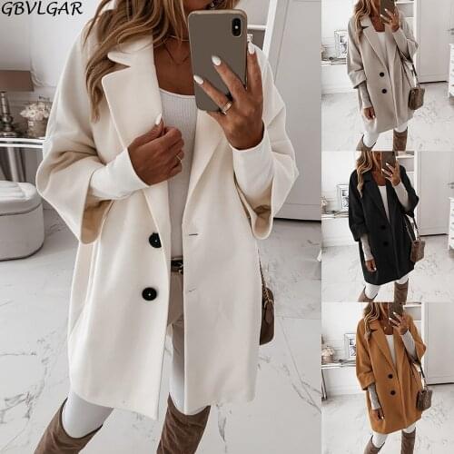 Women Autumn Pockets Buttons Long Coat Loose Jacket Female Casual Autumn Winter 3/4 Sleeve Pockets Buttons Long Loose Jacket