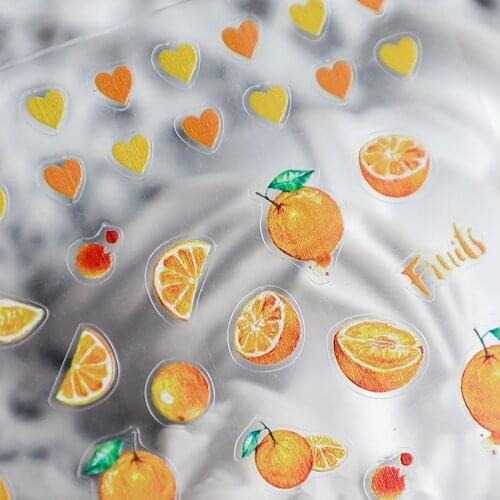 Summer 3D Orange Strawberry Adhesive Nail Art Stickers 5D Soft Embossed Reliefs Nail Decals Decorations Wholesale Drop Shipping