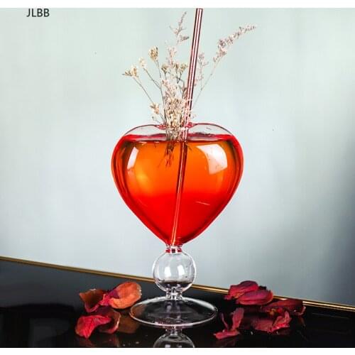 Lover Theme Heart Shape Sweetheart Cocktail Glass Creative Bar Party Mixing Wine Special Drinks Straw Goblet Valentines Day Cup