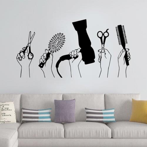 Cute Hair salon vinyl Wall sticker Art House Decoration Modern For Fashion Barber Sticker Decal Bathroom Wall Mural vinilo pared