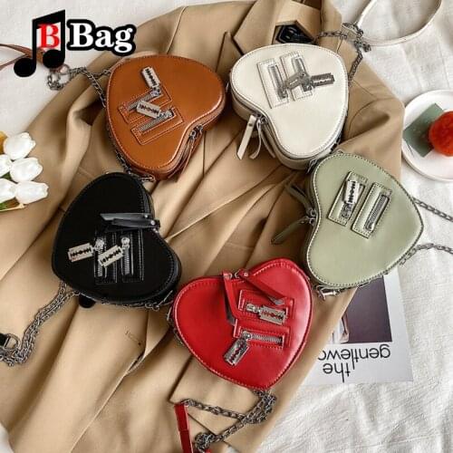 Fashion Women Love Heart Shape Shoulder Messenger Bags Female Casual Solid Retro PU Leather Metal chain Handbag Purse
