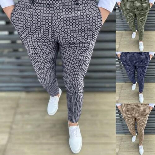 Spring and Autumn Fashion Taper Small Plaid Slim Mens Casual Pants Stop Looking At My Dick Sweatpants