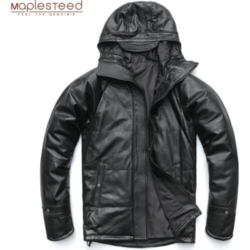 Long Winter Coat Thick Warm Men Leather Coat Quilted Hood 100% Natural Cow Leather Coat Long Clothing Overcoat M490
