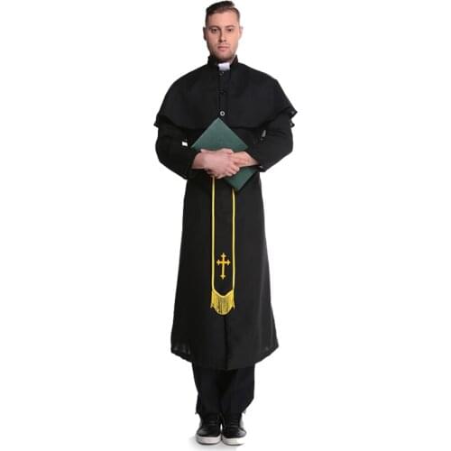 Man Halloween Party Nun Costumes Female Pastor Clothes Man Classic Priest Pastor Cosplay Costume