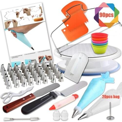 Stainless Steel Set Confectionery Bags 90Pcs Cake Decorating Kit Cream Icing Pastry Piping Nozzles Tips Kitchen Cake Baking Tool