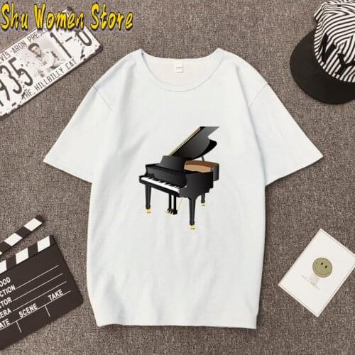 New Harajuku womens white T-shirt fashion creative piano printed T shirt summer casual shirt short-sleeved female Tshirt