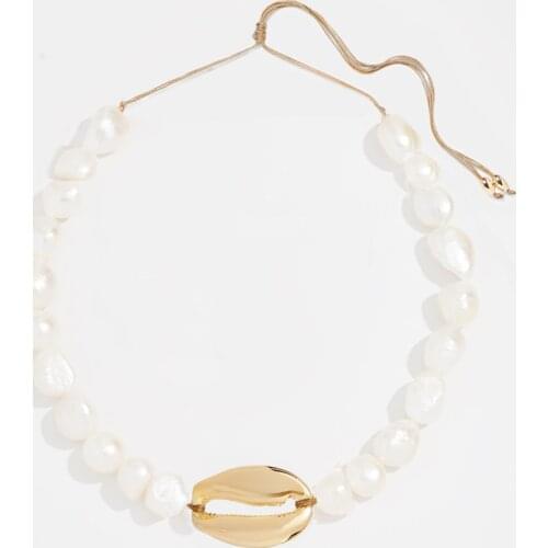 Real freshwater pearl boho Puka Natural Shell gold cowrie Shell necklace women necklace bijoux collier femme bohemian jewellry