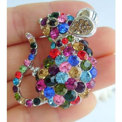 Lovely Mouse Rat Animal Brooch Pin Multicolor Austrian Crystal Pendant EE03276C13