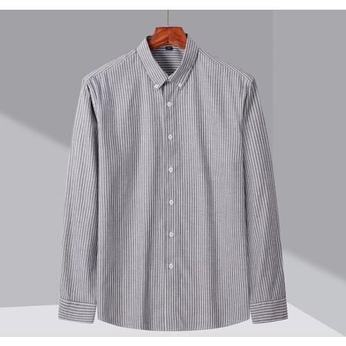 C2036 Business Casual High Quality Vertical Stripes Shirts Gentleman Office Workwear Regular-Fit Lapel Long Sleeve Men Blouse