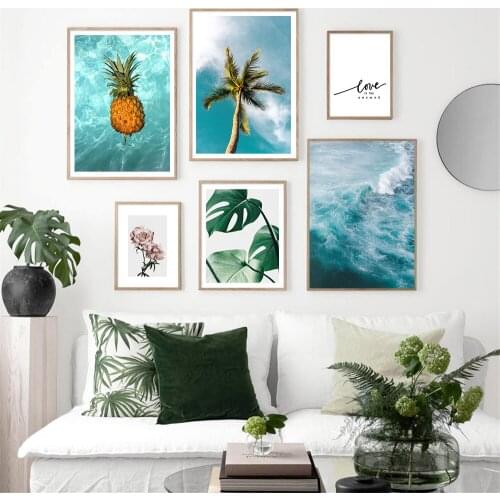 Scandinavian Sea Coconut Tree Wall Art Canvas Painting Pineapple Leaf Flower Landscape Summer Poster Nordic Print Home Decor