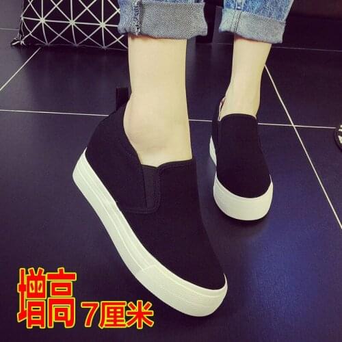 Black High-Heeled Canvas Shoes New 7CM Waterproof Platform Platform Shoes Comfortable Casual Womens Cloth Shoes