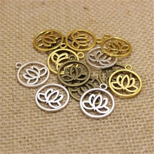 High Quality 50 Pieces/Lot 20mm*24mm Antique Gold Antique Silver plated Antique Bronze Religious Flower Lotus Charms