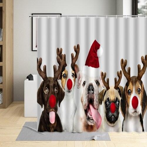 Animals Shower Curtains Merry Christmas Funny Cat Dog Holiday Gifts Pattern Bathroom Decor Polyester Fabric Hanging Curtain Sets