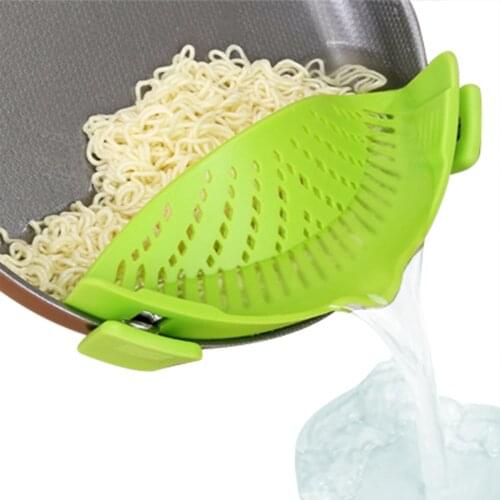 Green Silicone Pan Pot Strainer Snap Strain Clip-on Soup Pasta Food Draining Strainer Filter For Kitchen Cookware Accessories