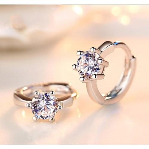 Fashion Silver color Earrings Six Claw Zircon Heart Arrow Round Stud Earrings For Women Best Gift pendientes oorbellen