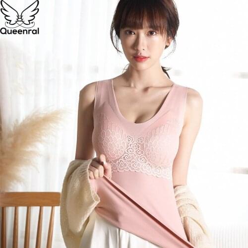 Plus Size Thermal Underwear Autumn Winter Women Warm Vest Push Up Gather Brassiere Top Tank With Chest Pad Thermal Underwear