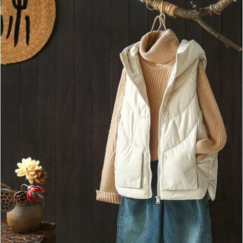 Jacket Vest down Cotton Vest Womens Fall Winter Hooded Sleeveless Jacket Loose Vest Chaleco Mujer