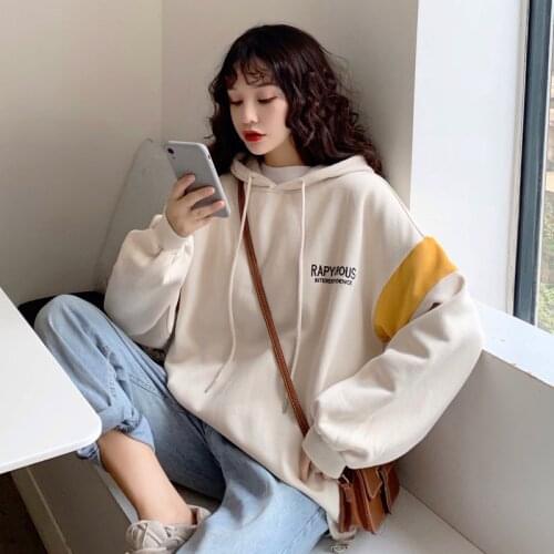 Winter Hoodies And PlushLoose Sweatshirt Womens Letter Print Embroidered Letter Coat Casual Female En