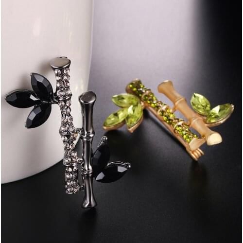 1 Pcs Chinese Style Crystal Bamboo Brooch Pin Rhinestone Plant Shaped Metal Brooch Unisex Garment Accessory