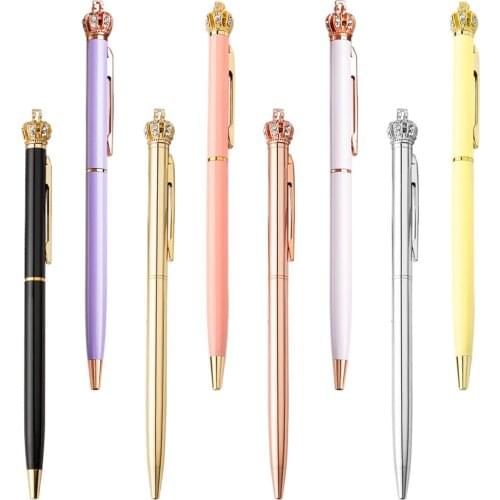 10pcs/lot Hot Selling Pens Custom Logo Rhinestones Crystal Metal Ball Pen Office School Advertising Crown Pen With Crown On Top