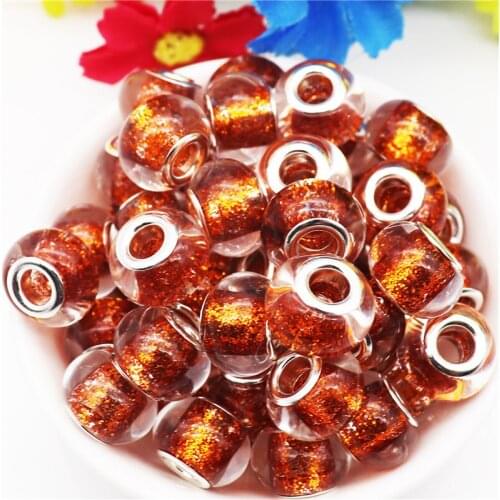10Pcs Large Hole Clear Color Glass Glitter European Beads Bulk Fit Pandora Bracelet Bangle Chain Necklace Women DIY Jewelry Kit