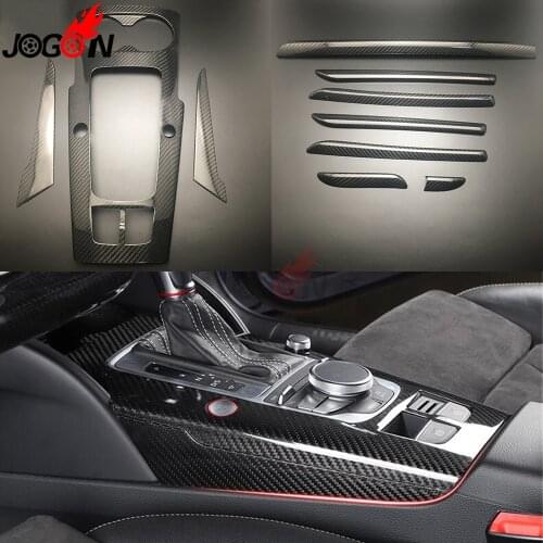 LHD Carbon Fiber 10 pcs For Audi A3 S3 RS3 2014 - 2018 Car Interior Moldings Console Gear Shift Panel Door Strips Cover Trim