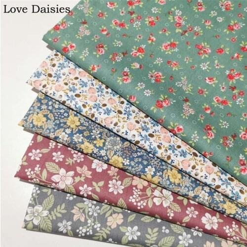 100% Cotton Twill GREEN WHITE BLUE DARK RED GRAY Small Red Pink Yellow Flower Floral Fabric DIY for Kid Doll Apparel Dress Decor