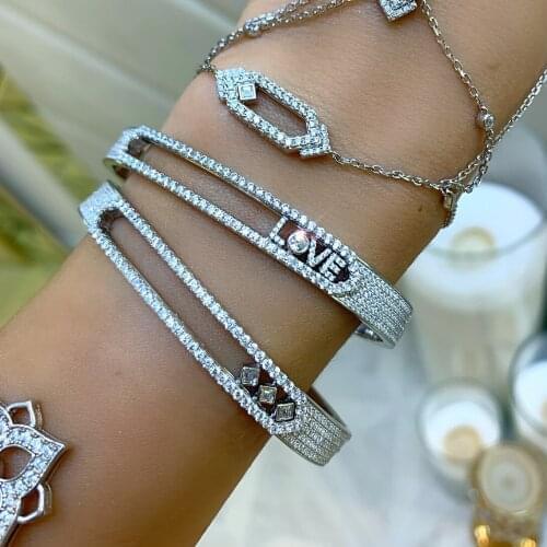 2021 New Design Valentines Day Gift For Lover Girlfriend Micro Pave 5A Cubic Zirconia Moving Slider Love Charm Bangle