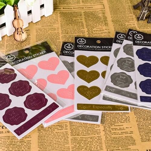 3pcs Heart-shaped Bronzing 3D relief stickers for Photo Album Glass bottle phone case decorative Art DIY Round Sealing sticker