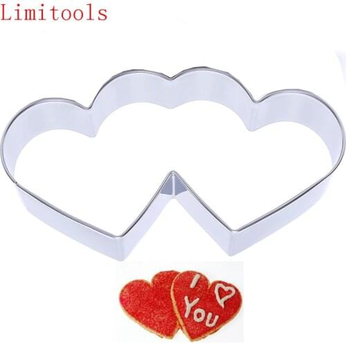 3D Sweet Love Theme Stainless Steel Cookie Cutter Candy Double Heart Metal Biscuit Maker Kitchen Baking Pastry tool Free Ship