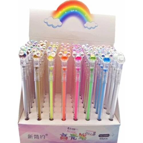 48pcs Disney Mickey highlight pen cute colorful cartoon student writing gel pen rainbow black ink school office stationery gift
