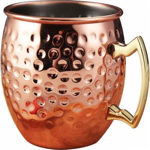 530ML Stainless Steel Moscow Mule Beer Mug Hammered Beer Cup Copper Plated Tea Cup Coffee Drinkware Home Bar Supplies