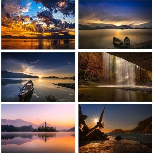 5D Diamond mosaic Lake Landscape diamond embroidery Diamond Painting Sunset glow Scenery cross stitch Crafts Wall Painting