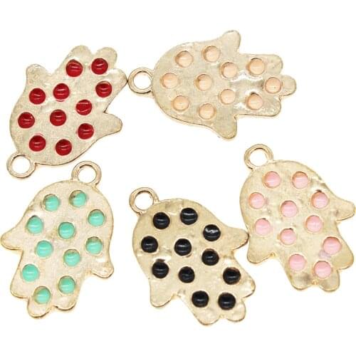 6pcs/lots Enamel Charms Hamsa Palm Fatima Hand Protection 17*24mm KC gold Color Pendants Making DIY Handmade Finding