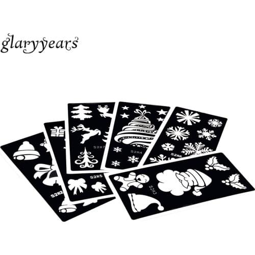 6 Pieces Tattoo Henna Stencil Christmas Tree Santa Claus Pattern Airbrush Painting Body Art Tattoo Stencil New Year Gift S200#13