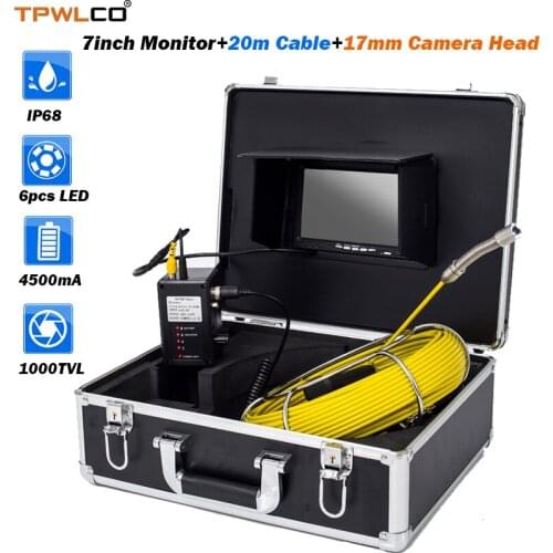 7inch Monitor 20meter Cable Pipe Inspection Camera Tube System Camera Viewing Angle 140degree Diameter 17mm Camera Head