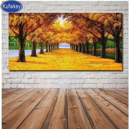 Full square Rhinestones Diamond Embroidery Autumn scenery trees Diy 5D Diamond Painting Mosaic diamond Gold floor landscape
