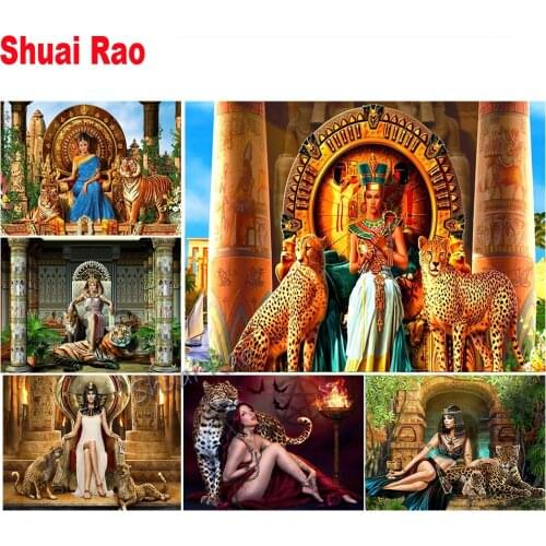 Diamond painting cheetah tiger lion and Cleopatra diamond painting full round mosaic 5d animal pet 3d picture of rhinestone art