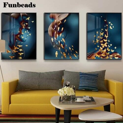 Diamond painting DIY big fish and begonia cross stitch 3D embroidered Mosaic square diamond living room decor 3 pieces FF3857