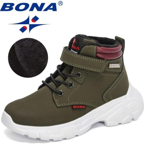 BONA 2021 New Designers Casual Shoes Autumn Winter Boots Boys Fashion Leather Soft Antislip Plush Boots Girls High Top Shoes Kid