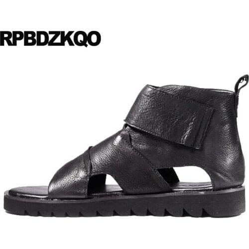 Boots Italian Japanese Roman Black Flat Casual 2018 Shoes Breathable Men Gladiator Sandals Summer Genuine Leather High Quality