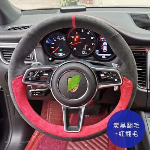 Steering Wheel Cover For Porsche Taycan 3 Panamera Macan Cayenne 718 911 9YA 971 Black Red Suede Leather Grip Car Accessories