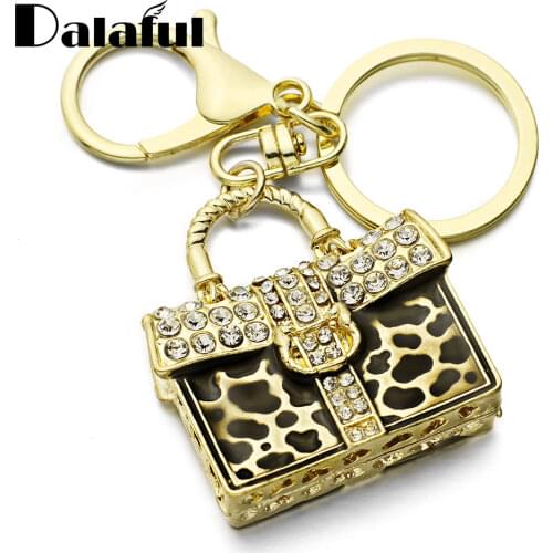 Dalaful Leopard HandBag Key Chains Rings Holder Chaveiro Innovative Crystal Bag Pendant For Car Keyrings KeyChains K260